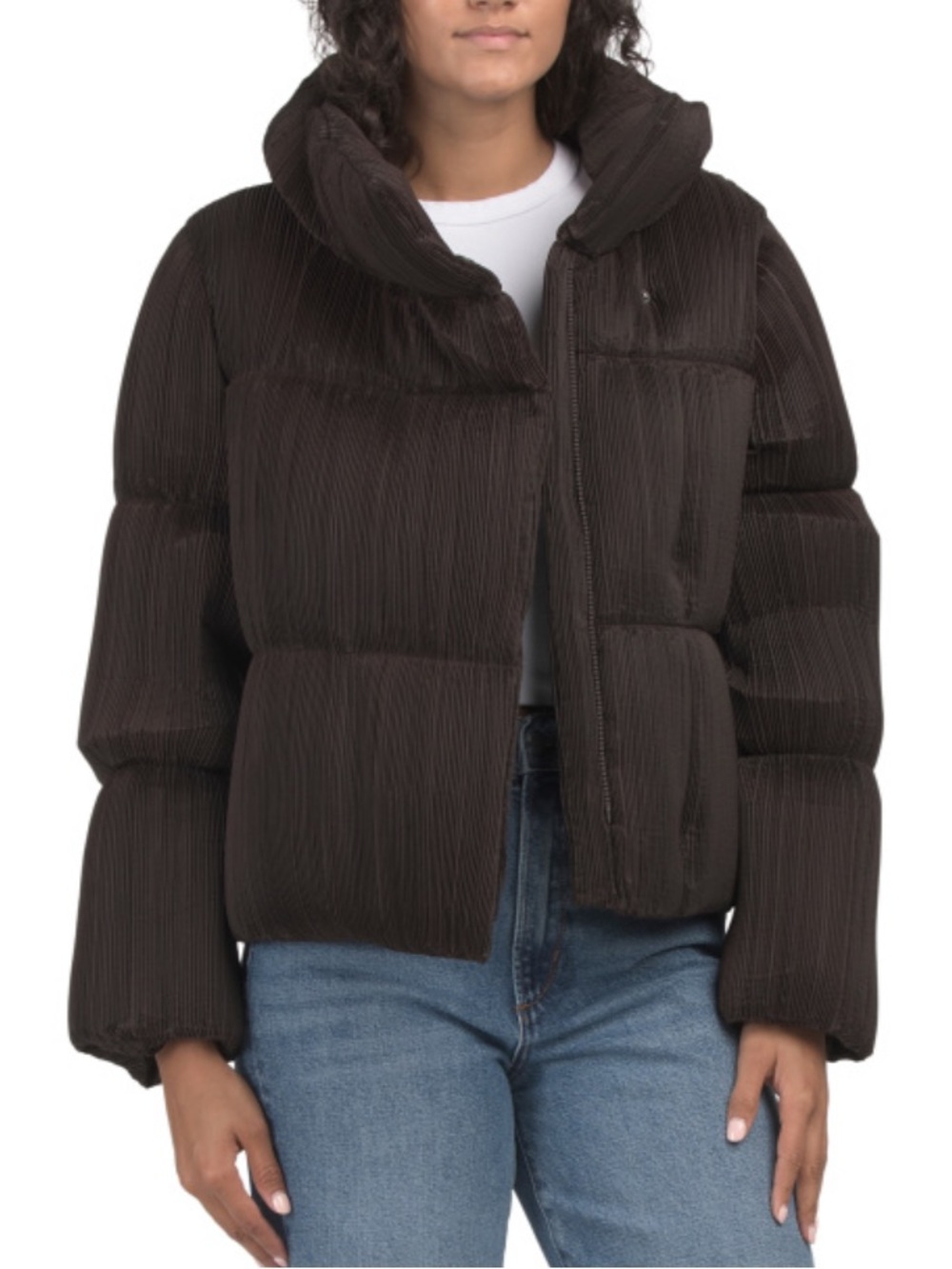 Anne Klein Short Pleated Puffer Coat